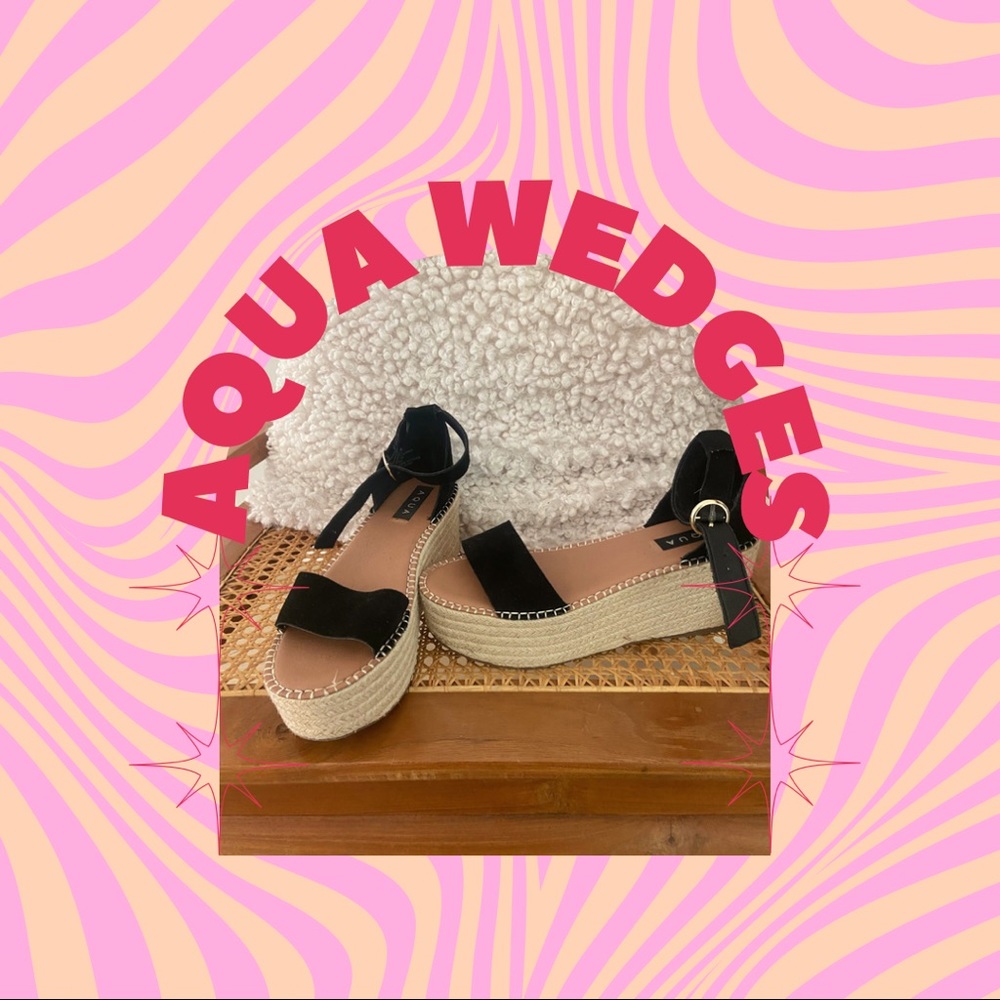 Aqua Size 9 Black Espadrille Wedge Sandals (Worn Once)